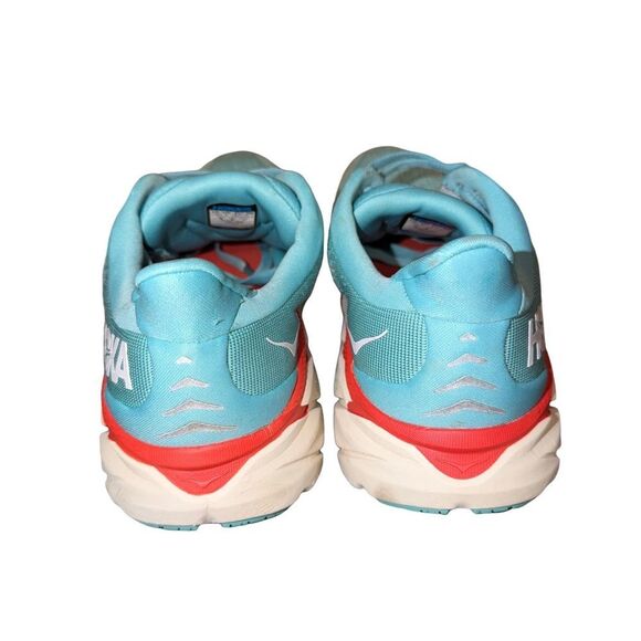 WMNS) HOKA ONE ONE Clifton 8  Hoka Womens Clifton 8 Women\'s Turquoise Running Shoe with Coral size 7.5 B